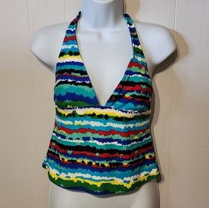 Multicolor‎ Halter Tankini VNeck Striped Beach Swim Small Faded Glory A161